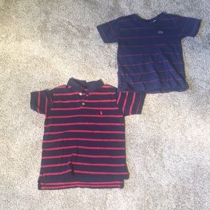 2, red and navy stripped boys shirts